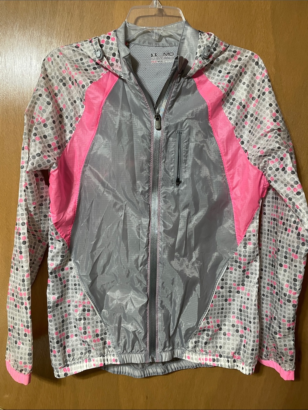 Under Armour Girls Pink & Gray Hooded Windbreaker Jacket - Picture 1 of 8